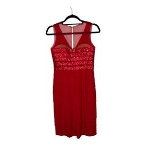 Chetta B Dress Womens Size 6 Silk Red Mesh Tiered Holiday Party Christmas Sequin